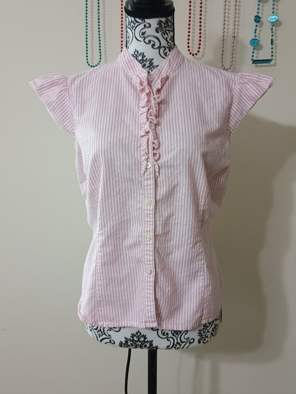 Vintage Tommy Hilfiger Pink Striped Ruffle Blouse Sz. XL